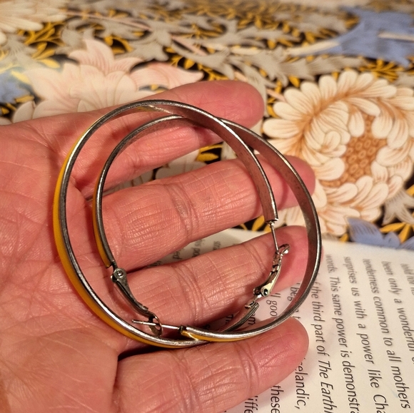 Bright Yellow Enemal Hoop Earrings - Picture 4 of 9